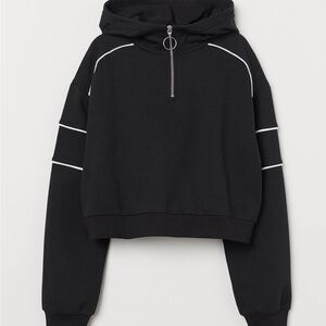 Black Cropped Hooded Women's Sweatshirt